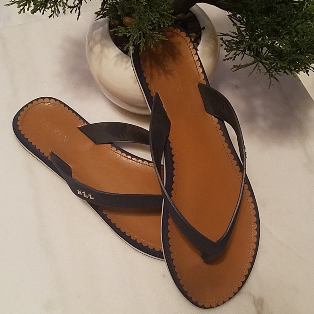 Ralph Lauren Lauren leather flip flops.